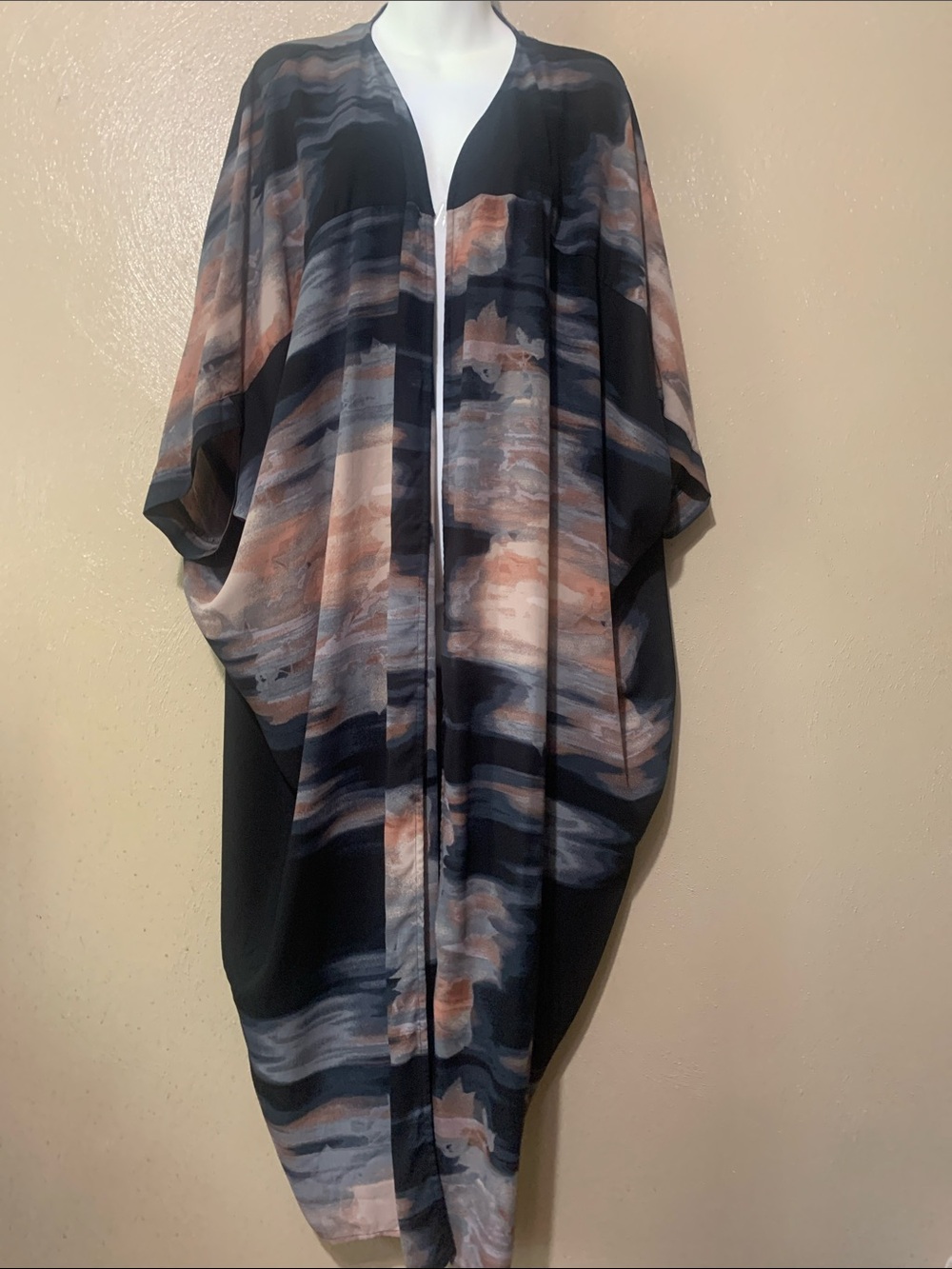 Melissa McCarthy Seven7 Abstract Wash Kimono Top Peach, Gray & Black